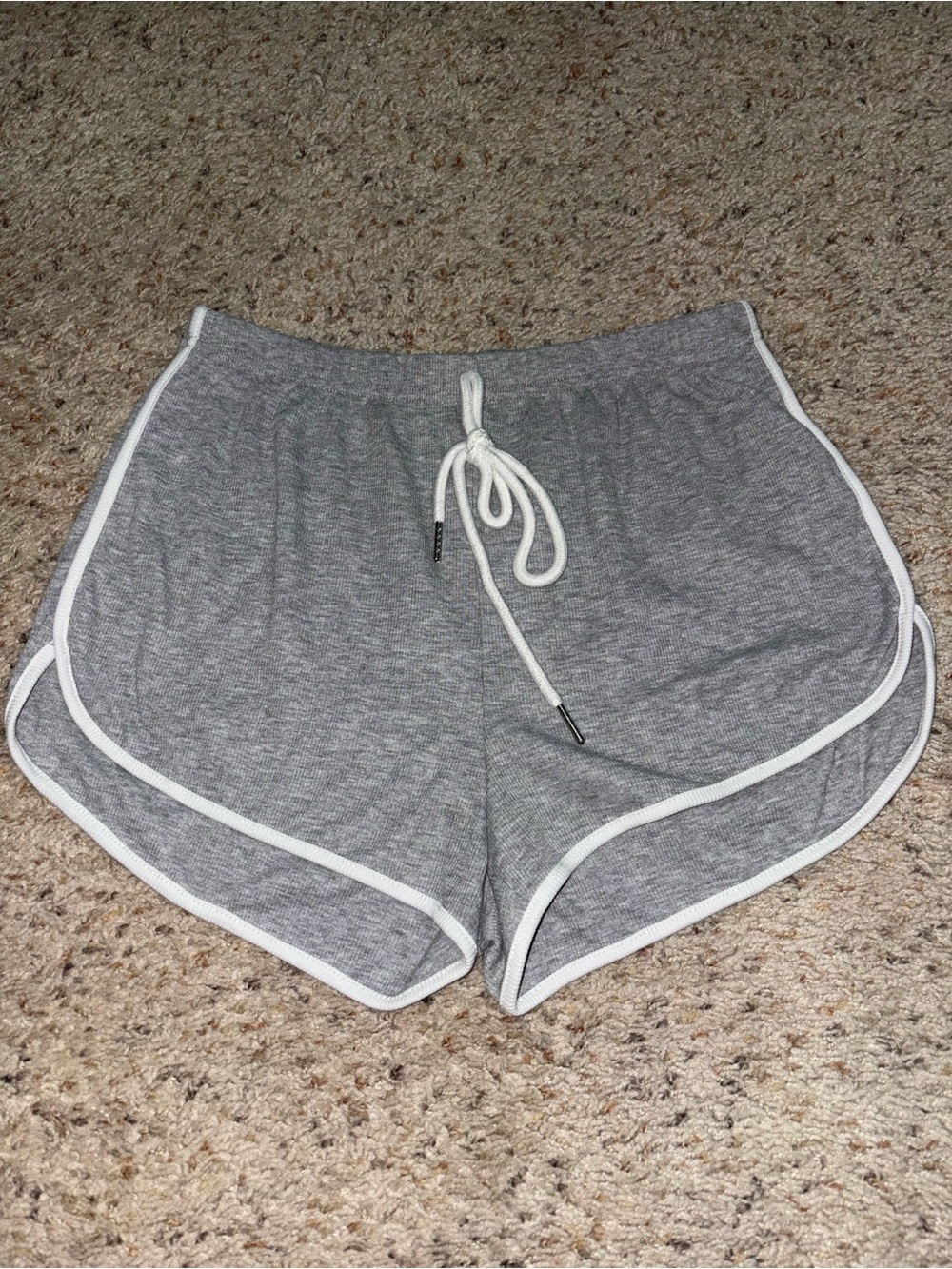 SHEIN Gray High Waist Drawstring Shorts with White Trim